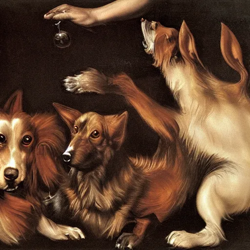 Prompt: A Hellhound corgi, caravaggio