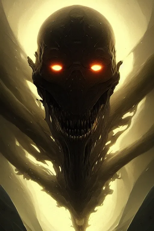 Prompt: professional concept art portrait of a ominous!!! floating terrifying!! species thing in a dark room by artgerm and greg rutkowski. an intricate, elegant, highly detailed digital painting, concept art, smooth, sharp focus, illustration, in the style of cam sykes.