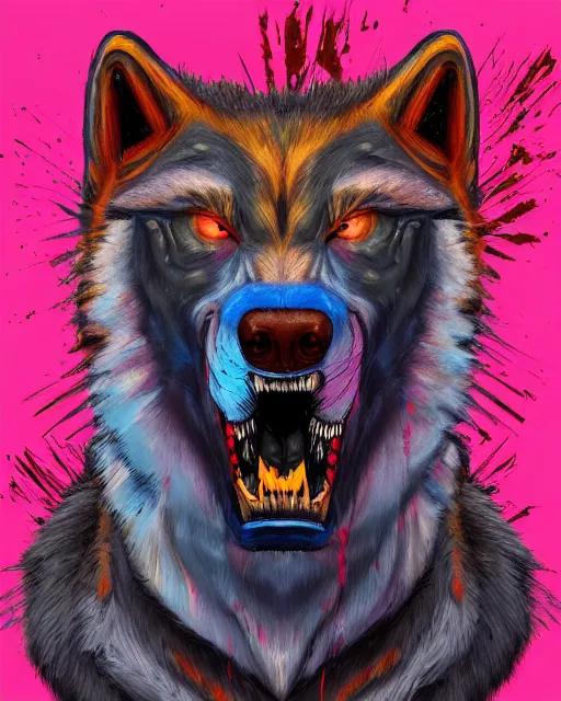 Image similar to a head and shoulder portrait of Werewolf painted in the colorful and expressive style of Kotwdq, trending on Artstation 8k photorealistic