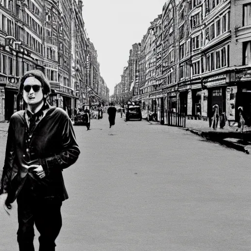 Prompt: john lennon walking down the street, hd, 4 k, high resolution, intricate detail, realistic