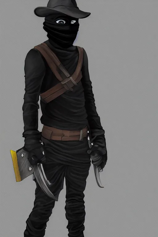 Prompt: hyper realistic digital art portrait of a young rogue thief wearing a black mask.