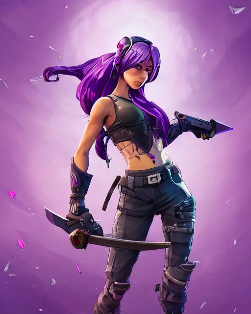 Image similar to beautiful female purple hair sheathed katana symmetrical face eyes full length fantasy art apex fortnite Video game icon, 2d game art gta5 cover , official fanart behance hd artstation by Jesper Ejsing, by RHADS, Makoto Shinkai and Lois van baarle, ilya kuvshinov, rossdraws