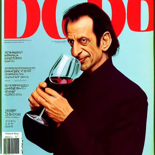 Prompt: dukat drinking wine on the cover of people magazine, annie leibovitz,