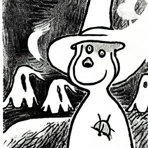 Prompt: moomins, ink, by tove jansson