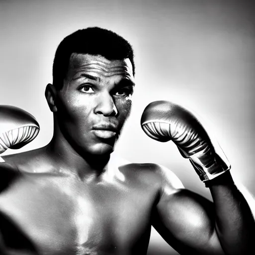 Image similar to mohamed ali boxing, black and white photo, beautiful dynamic lighting, cinematic, extremely high detail, photo realistic, cinematic lighting, 8 k