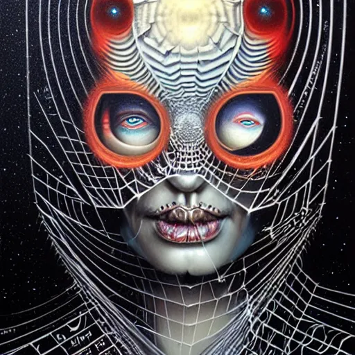 Image similar to cosmic fractal spider portrait by giger, by tristan eaton stanley artgerm and tom bagshaw.