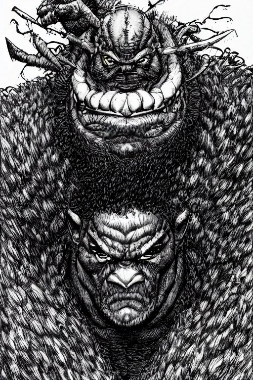 Prompt: hunched ogre, highly detailed, digital art, sharp focus, trending on art station, kentaro miura manga art style