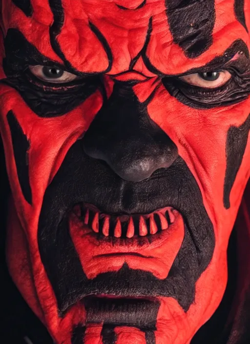 Image similar to detailed - face!!! 8 k film still portrait of jack nicholson as darth maul in the new star wars movie, 4 k, intricate detail, high resolution, filmgrain, zeiss lens, stanley kubrick, steven spielberg