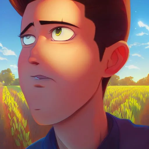 Prompt: portrait of Jimmy Neutron, farm field background, rich vivid colors, ambient lighting, dynamic lighting, 4k, HQ, official media, anime key visual, makoto shinkai, ilya kuvshinov, lois van baarle, rossdraws, detailed, trending on artstation