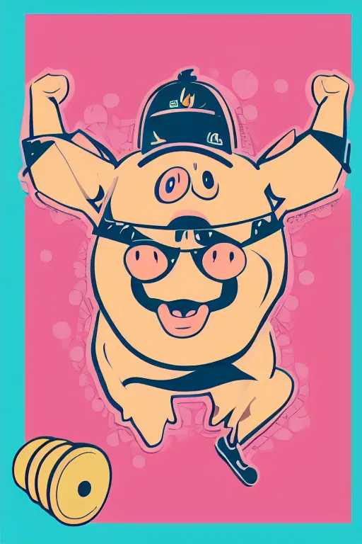 Image similar to A pig fitness coach, sticker, portrait, highly detailed, colorful, illustration, smooth and clean vector curves, no jagged lines, vector art, smooth