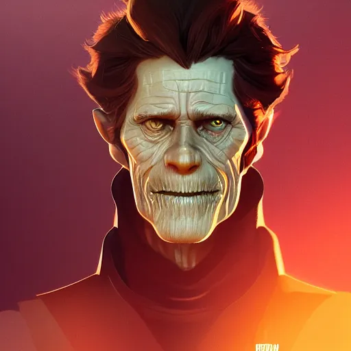 Prompt: Portrait of Willem Dafoe as the Sauron, horns under his cheek, mattepainting concept Blizzard pixar maya engine on stylized background splash comics global illumination lighting artstation lois van baarle, ilya kuvshinov, rossdraws