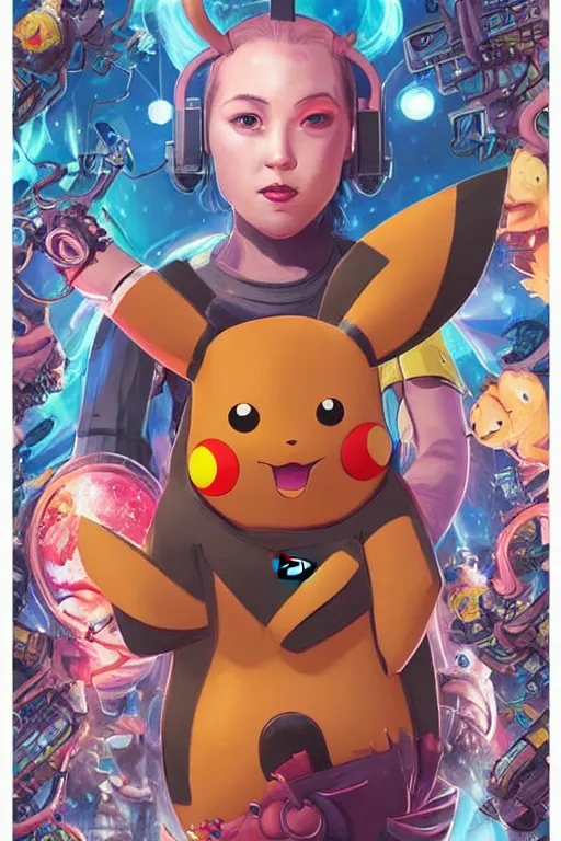 Image similar to lofi BioPunk Pokemon Pikachu portrait Pixar style by Tristan Eaton_Stanley Artgerm and Tom Bagshaw,