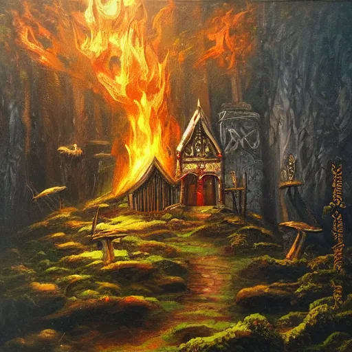 Prompt: Firelink Shrine, oil on canvas, extremely detailed,