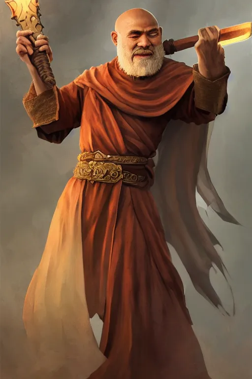 Image similar to monk with draconic face features, wearing a simple robe, holding a war hammer, highly detailed, d & d, fantasy, highly detailed, digital painting, trending on artstation, concept art, sharp focus, illustration, global illumination, shaded, art by artgerm and greg rutkowski and fuji choko and viktoria gavrilenko and hoang lap