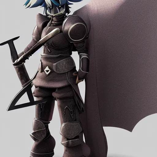 Image similar to cute fumo plush of a sword wielding paladin, shadow armor, monster girl, stylized cel shading, vray