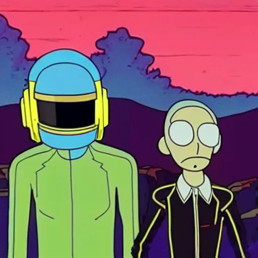 Image similar to Daft punk in an episode of Rick and Morty,