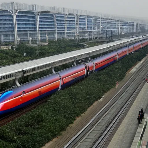 Image similar to people railfanning for the new maglev train in china