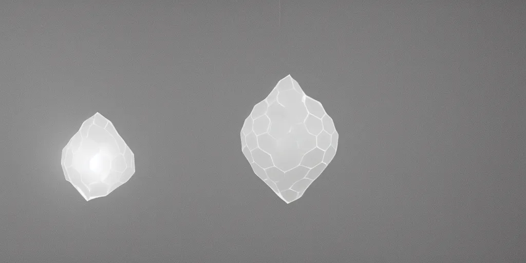 Image similar to organic shaped honeycomb asymmetric capsule levitating in the air no - gravity, maximum natural texture, white warm illumination, in low fog, 8 k resolution, best color graded, vray beautiful, subsurface scatter, hyper - realistic render