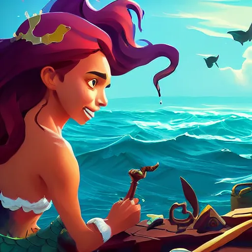 Image similar to painting mermaid treasure on sea of thieves game avatar hero smooth face median photoshop filter cutout vector, behance hd by jesper ejsing, by rhads, makoto shinkai and lois van baarle, ilya kuvshinov, rossdraws global illumination