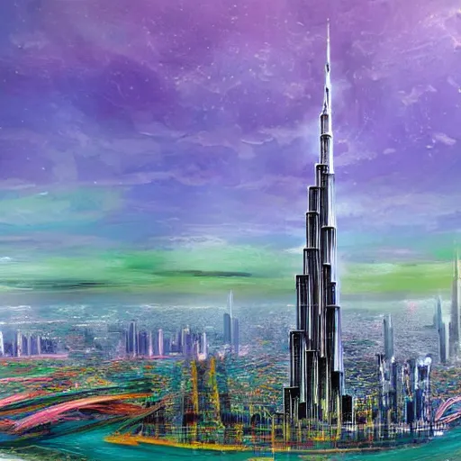 Prompt: burj khalifa in the style of friedensreich hundertwasser, concept art, 4 k masterpiece