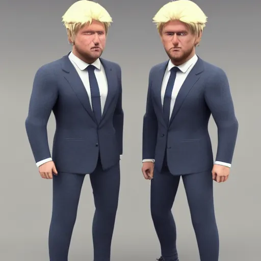 Image similar to muscular chad gigachad handsome boris johnson with thick blonde hair, boris johnson as a chad with thick blonde hair, strong jawline, good posture, and wearing a suit, realistic, hyperrealistic, 8 k resolution, highly detailed, very detailed, hd quality, intricate details, trending on artstation