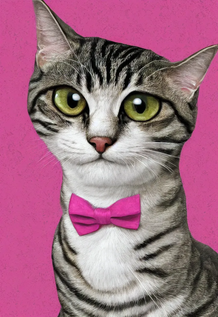 Prompt: portrait of tabby cat ,wearing a pink tuxedo,in the Pixar style, digital art, award winning