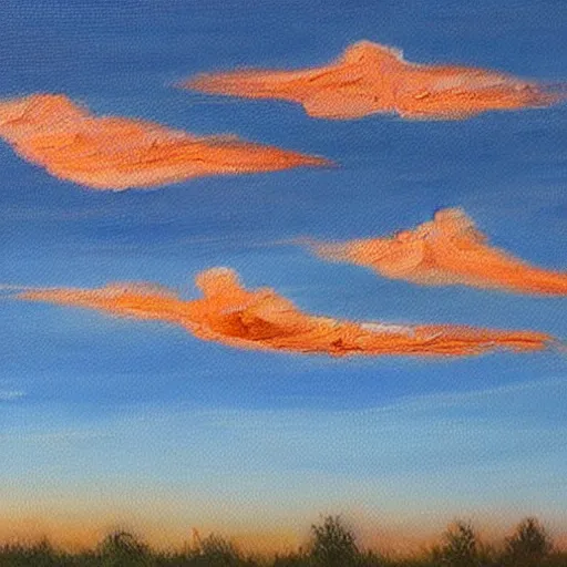 Image similar to a detailed oil painting of wispy clouds at dusk