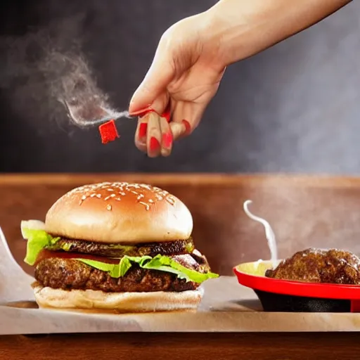 Image similar to hamburger crushed!!! by fist!!!, smashed buns, commercial photography