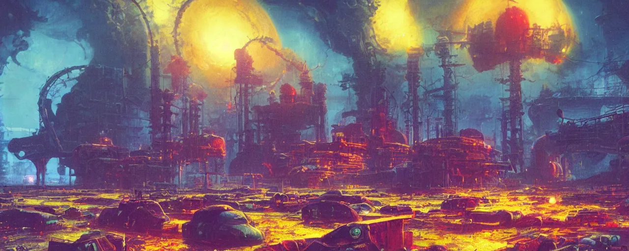 Image similar to ” radioactive hazard, [ by paul lehr, cinematic, detailed, epic, widescreen, opening, establishing, mattepainting, photorealistic, realistic textures, octane render ] ”