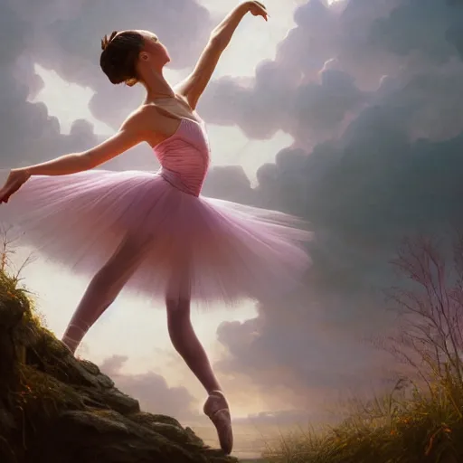 Image similar to a ballerina dancing on the seau, highly detailed vfx portrait, unreal engine, greg rutkowski, loish, rhads, caspar david friedrich, makoto shinkai and lois van baarle, ilya kuvshinov, rossdraws, elegent, tom bagshaw, alphonse mucha, global illumination, detailed and intricate environment.