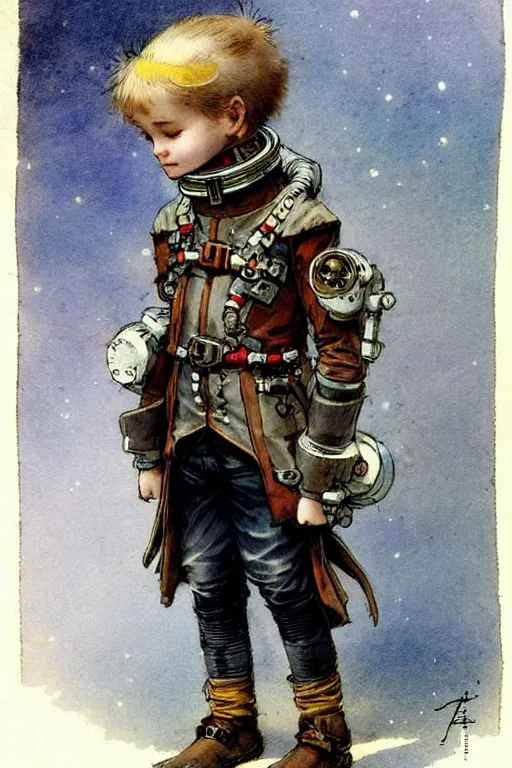 Image similar to ( ( ( ( ( 1 2 5 0 s retro future 1 0 year boy old super scientest in space pirate mechanics costume. muted colors. childrens layout, ) ) ) ) ) by jean - baptiste monge,!!!!!!!!!!!!!!!!!!!!!!!!!