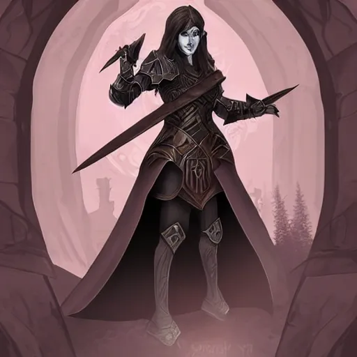 Prompt: female half-elf paladin of the raven queen in black armor with a shield, black hair, clear face, dark eyes, digital illustration