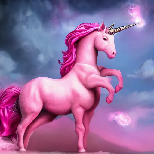 Image similar to A beautiful pink unicorn made entirely of bubbles, fantasy, portrait, oil on canvas, masterpiece, trending on artstation, cinematic composition, dramatic pose, beautiful lighting, sharp, details, hyper-detailed, HD, HDR, 4K, 8K