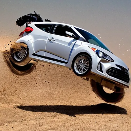 Prompt: a hyundai veloster on a motocross jump