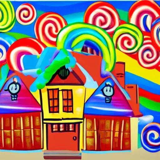 Prompt: paint of a house made of candy