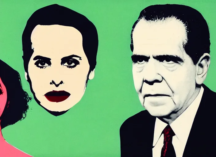 Prompt: Morena Baccarin and Richard Nixon doing Heroin by Andy Warhol, oil on Canvas, fine details, 4K Studio photo