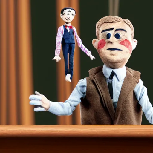 Image similar to puppeteer using marionette of a president in a podium