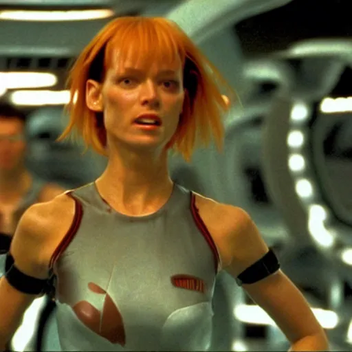 Prompt: The matrix, LeeLoo, Starship Troopers, Sprinters in a race, The Olympics footage with crowd cheering, intense moment, cinematic stillframe, shot by Roger Deakins, The fifth element, vintage robotics, formula 1, starring Geena Davis, clean lighting