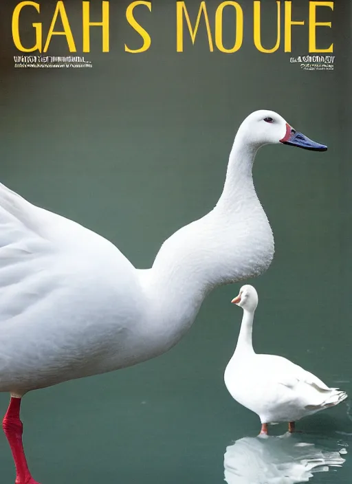 Image similar to ryan gosling fused with a white goose, bird with arms, natural light, bloom, detailed face, magazine, press, photo, steve mccurry, david lazar, canon, nikon, focus