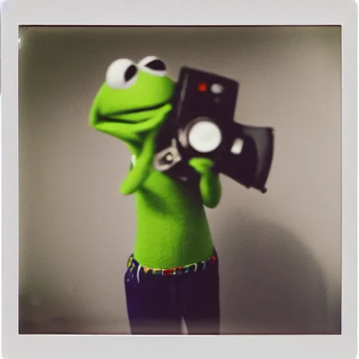 Image similar to Kermit the fish, polaroid photo, instax, white frame, by Warhol,