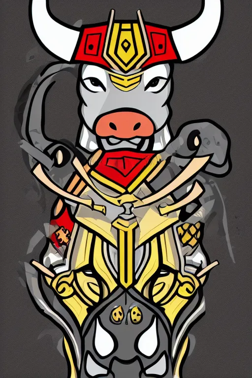 Image similar to Portrait of a bull in a medieval armor, knight, medieval, sticker, colorful, illustration, highly detailed, simple, smooth and clean vector curves, no jagged lines, vector art, smooth