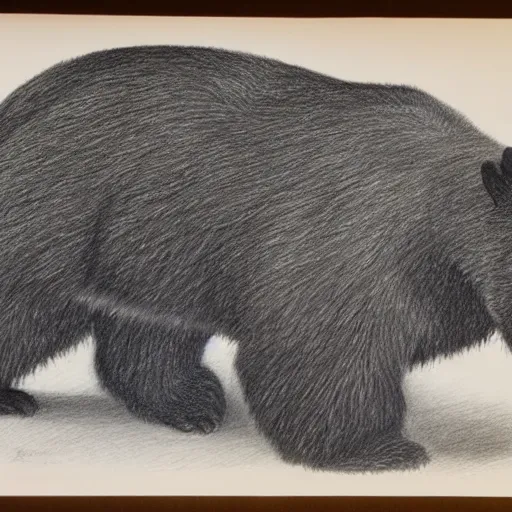 Image similar to pencil drawing of stephen coal bear, hyperbolic hyperrealism