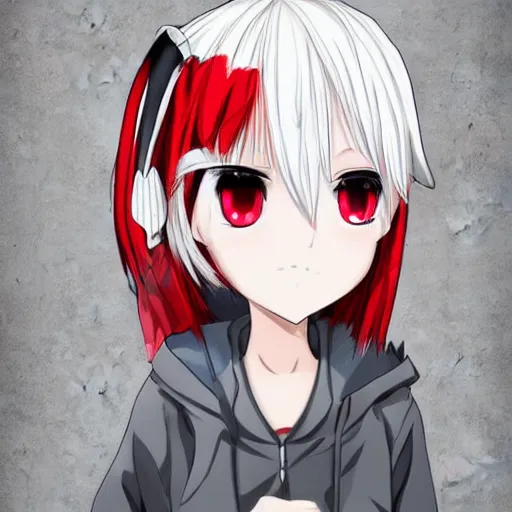 Prompt: white hair, red eyes, two little horn on the head, anime style, anime girl, sketch