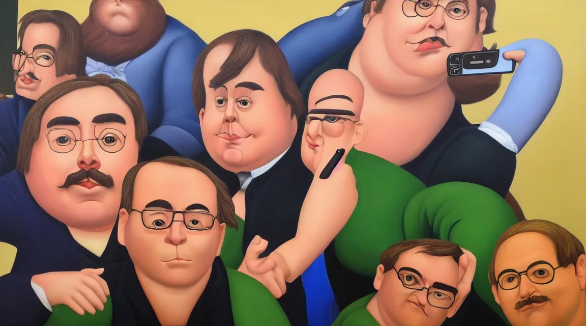 Image similar to selfie of Linus Torvalds painted by fernando botero, instagram selfie, facebook profile