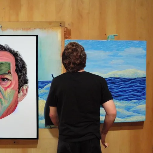 Prompt: painter with recursive painting of himself