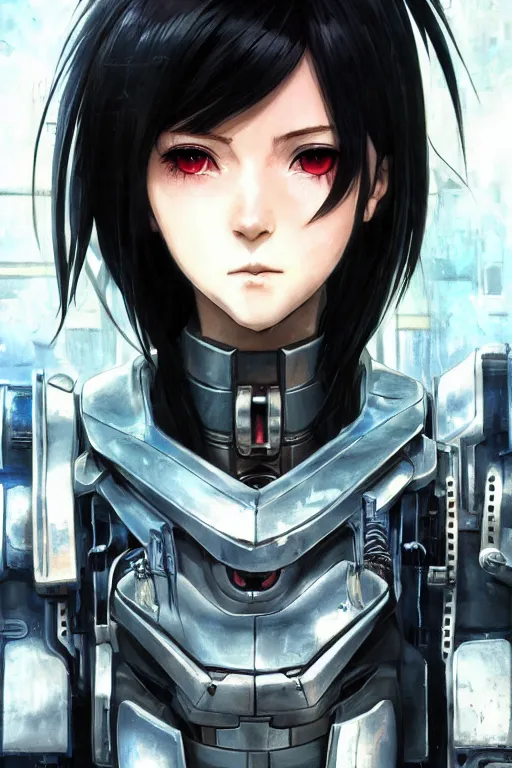 Image similar to portrait Anime cyberpunk cyborg girl in mechanical armor, blame, cute-fine-face, black-hair pretty face, realistic shaded Perfect face, fine details. Anime. Warhammer 40000, realistic shaded lighting by Ilya Kuvshinov katsuhiro otomo ghost-in-the-shell, magali villeneuve, artgerm, rutkowski, WLOP Jeremy Lipkin and Giuseppe Dangelico Pino and Michael Garmash and Rob Rey and Tsutomu Nihei