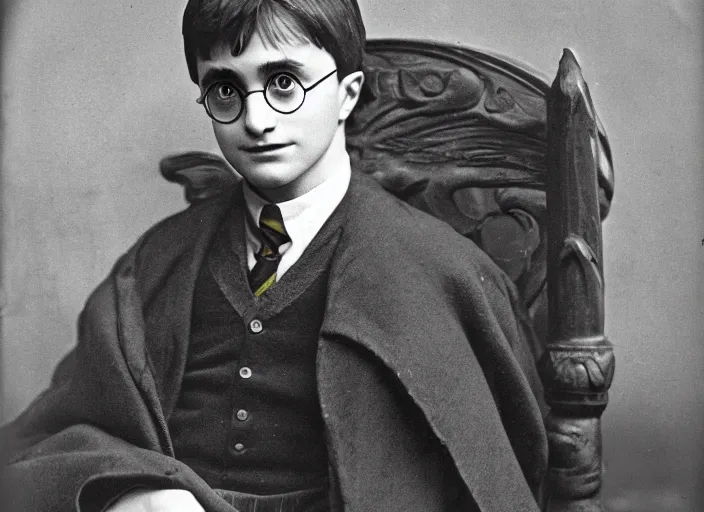 Prompt: a daguerrotype photo of harry potter, award winning photo