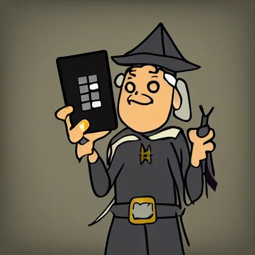 Image similar to wizard holding a calculator