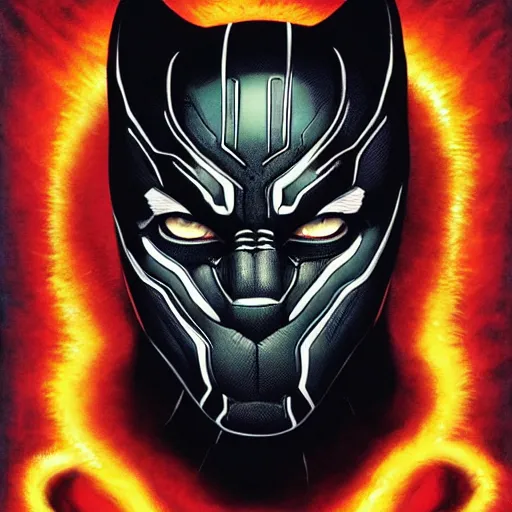 Prompt: portrait of crazy marvel black panther, symmetrical, by yoichi hatakenaka, masamune shirow, josan gonzales and dan mumford, ayami kojima, takato yamamoto, barclay shaw, karol bak, yukito kishiro