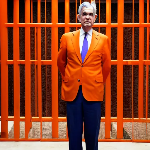 Image similar to Jerome Powell in an orange jail suit, 4k, photo,